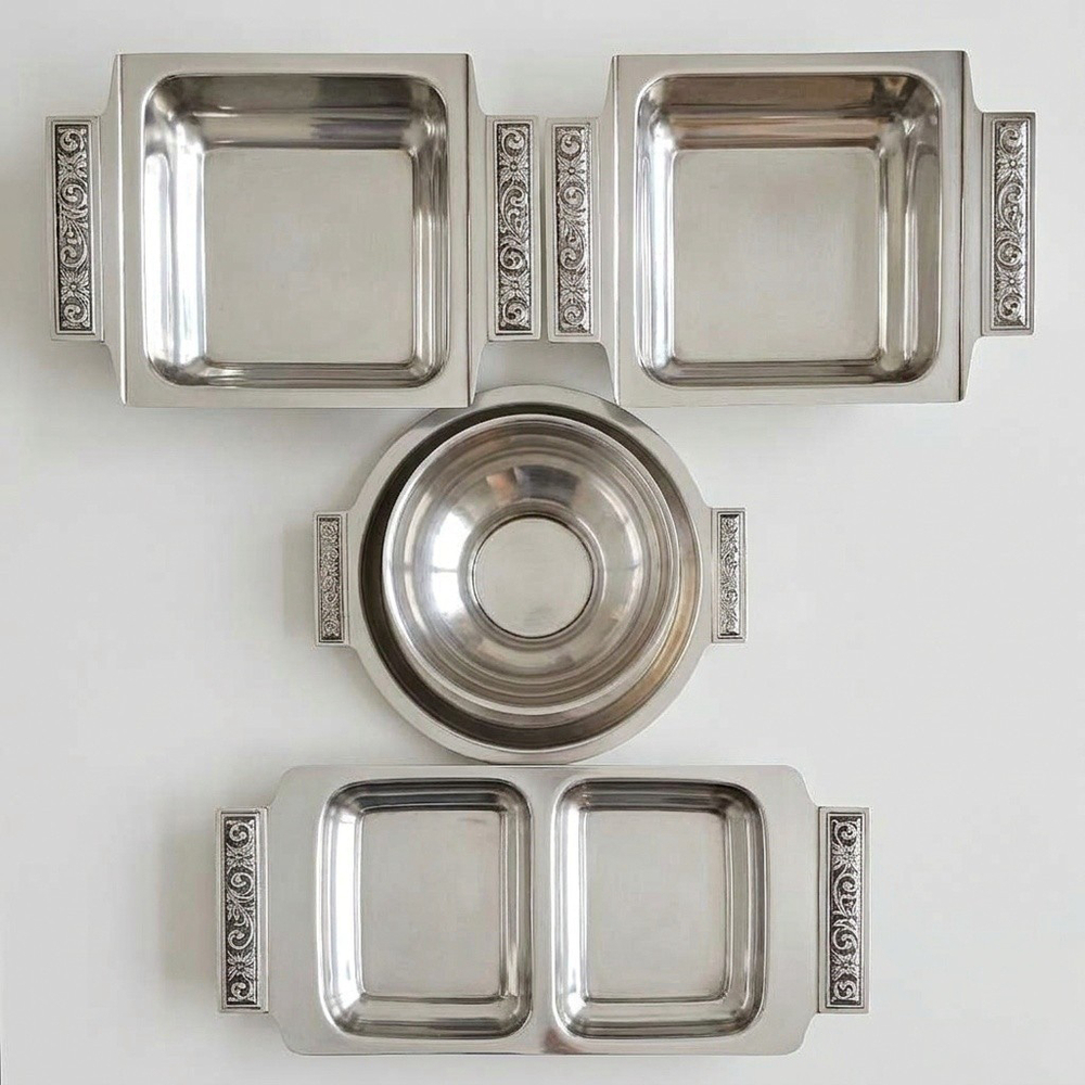 Vintage International Decorator Japan Stainless Steel Serving Dish Set w Handles